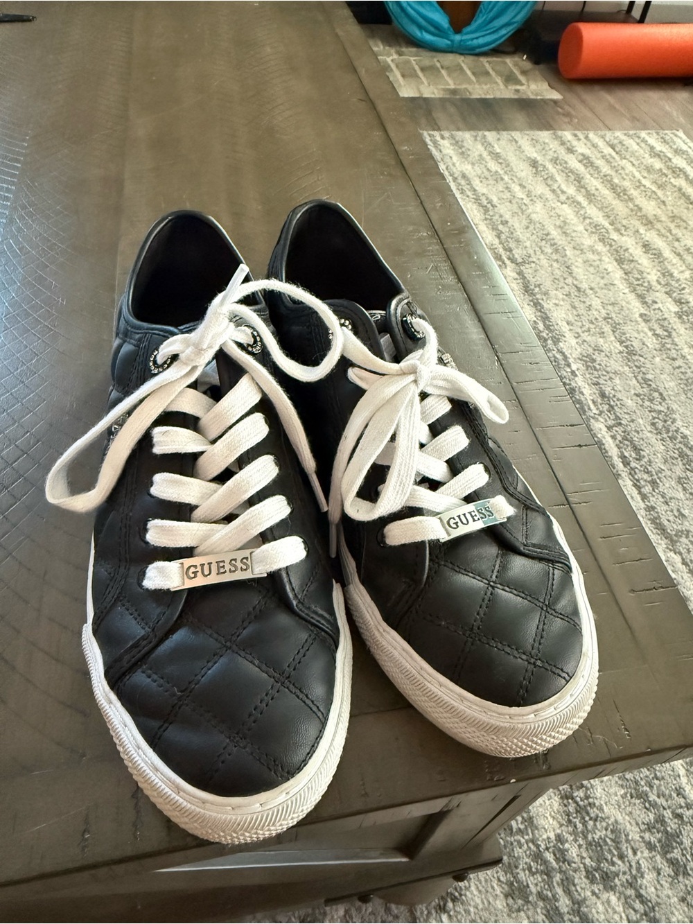 GUESS Black Quilted Low-Top Sneakers with White Laces